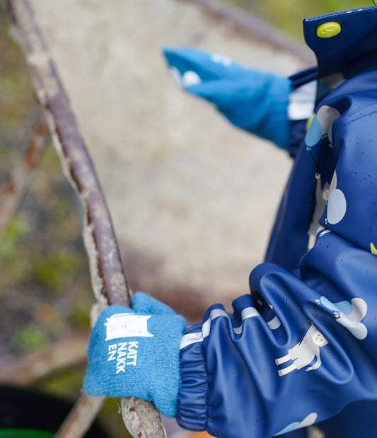 Mellomblå ullvotter fra Kattnakken med potetrykk – til gutt