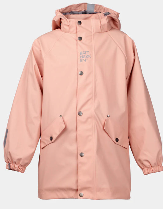 Kattnakken regnparkas med vattering i rosa til jente 7–12 år