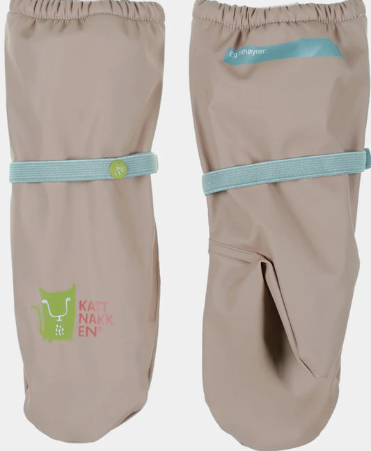 Kattnakken regnvotter med fleecefôr og navnelapp – beige – unisex 0–8 år