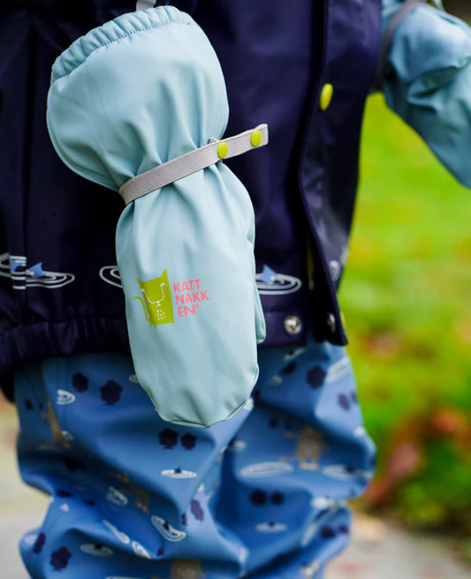 Kattnakken regnvotter med fleecefôr og navnelapp – lyseblå – unisex 0–8 år