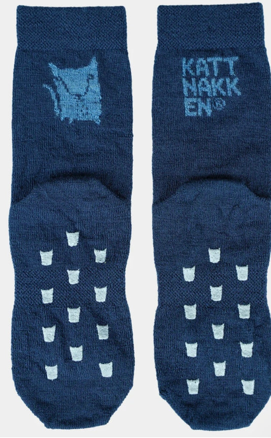 2-pk blå ullsokker med antiskli fra Kattnakken – unisex – Str. 17–27