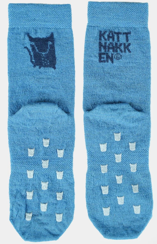 2-pk blå ullsokker med antiskli fra Kattnakken – unisex – Str. 17–27