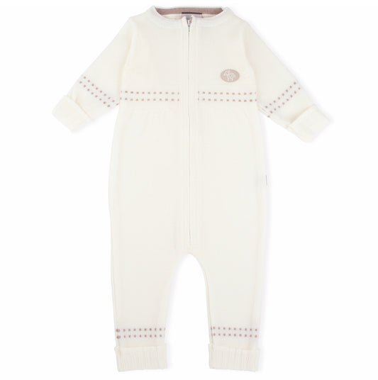 Hvit sparkedress fra Lillelam i tynn merinoull med glidelås og brettkanter.