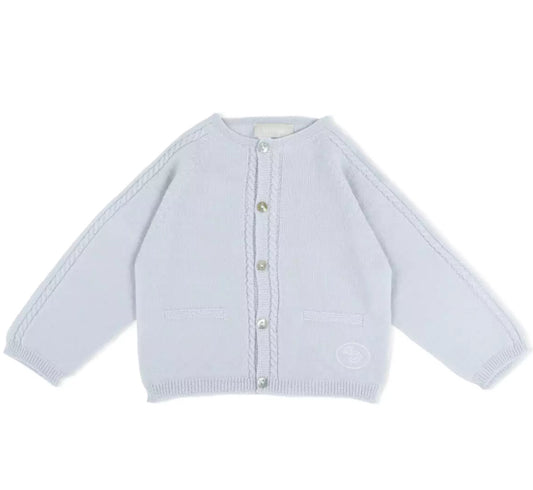Lyseblå Lillelam jakke i merinoull med perlemorknapper – Gutt – 3–6 mnd
