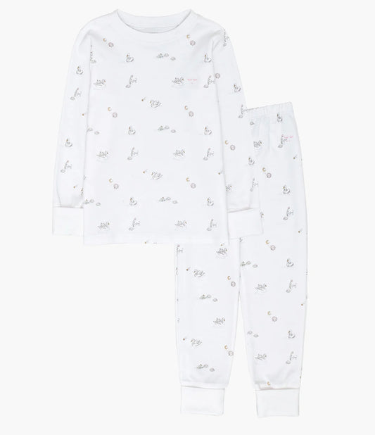 2-delt pysjamas fra Livly i hvit med svanemønster – Jente – 2–7 år