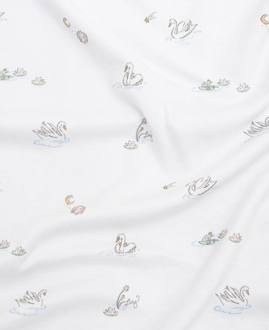 2-delt pysjamas fra Livly i hvit med svanemønster – Jente – 2–7 år