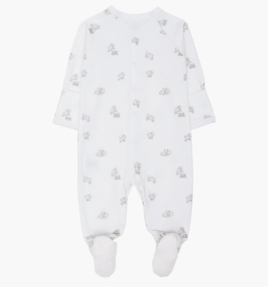 Livly footie i hvit med sauemønster for jente 0–6 mnd