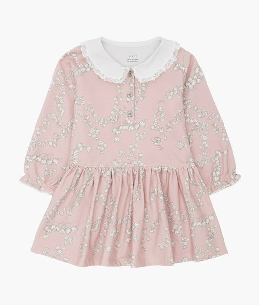 Livly Lillies Marianne kjole i rosa med blomsterprint og krage for jente 1–4 år