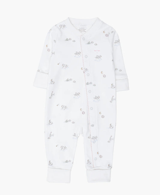 Livly – Overall med blomsterprint og bokstav – Hvit – Jente – 1–12 mnd