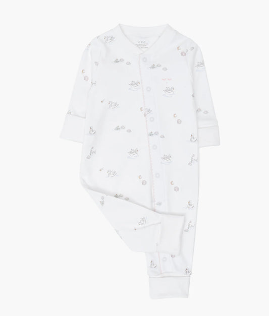 Livly – Overall med blomsterprint og bokstav – Hvit – Jente – 1–12 mnd