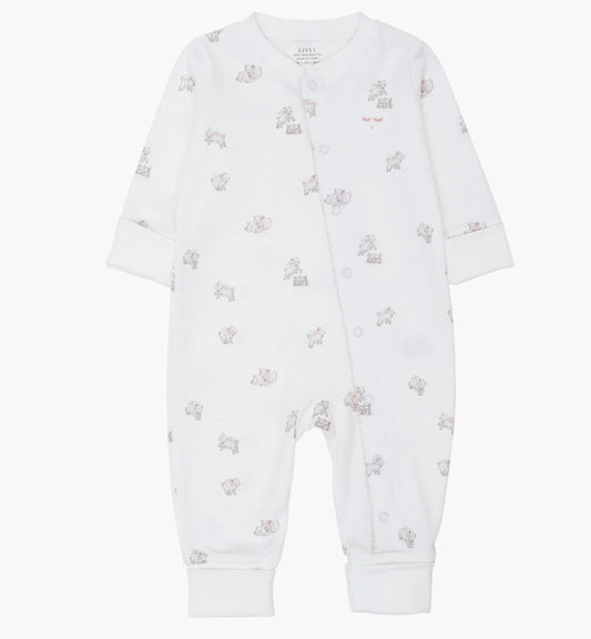 Livly overall i hvit med sauemønster og rosa detaljer for jente 0–6 mnd