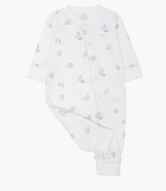 Livly overall i hvit med sauemønster og rosa detaljer for jente 0–6 mnd