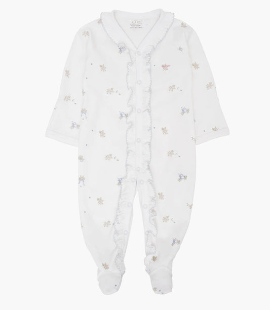 Livly Sara footie i hvit med roses and ribbons-print for jente 0–6 mnd