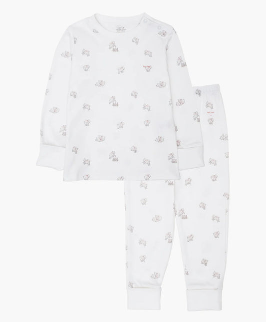Livly todelt pysjamas i hvit med sauemønster og rosa detaljer for jente 2–7 år