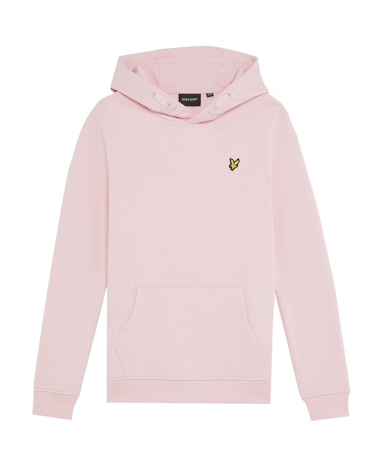 Lyle & Scott rosa hettegenser med gul logo – sett forfra.