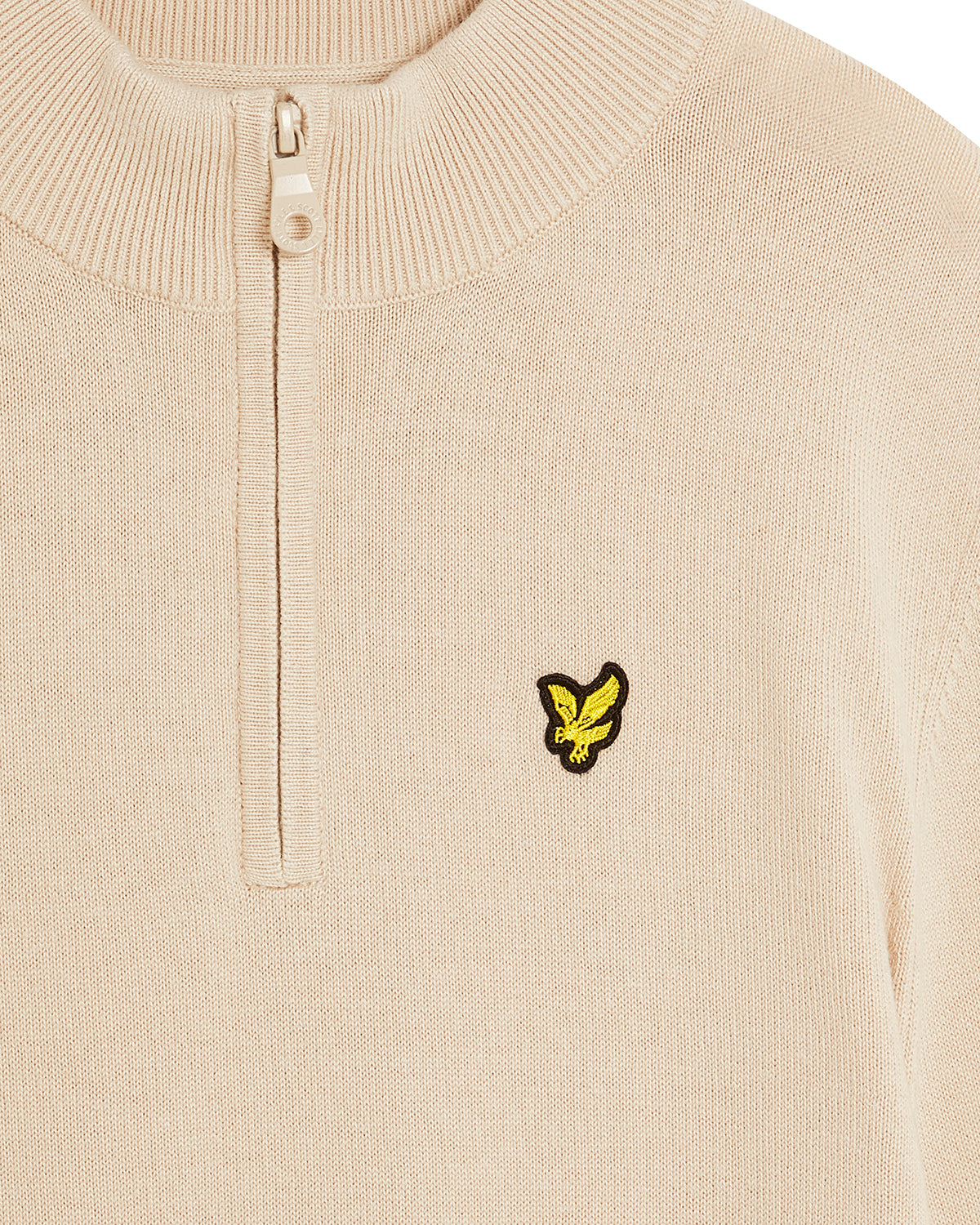 Beige strikket half zip-genser fra Lyle & Scott med gul logo – Gutt