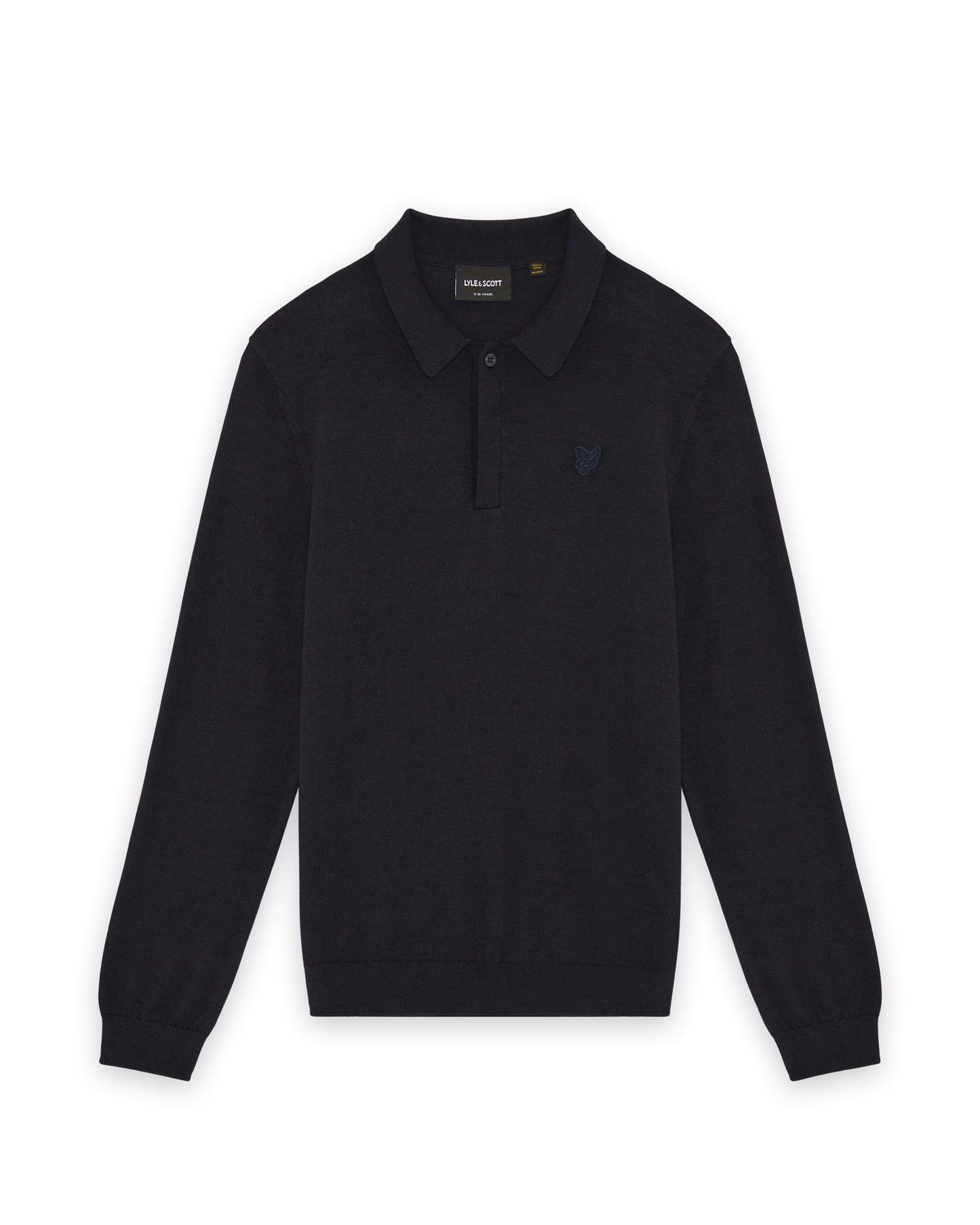 Blå strikket half zip-genser fra Lyle & Scott med gul logo – Gutt