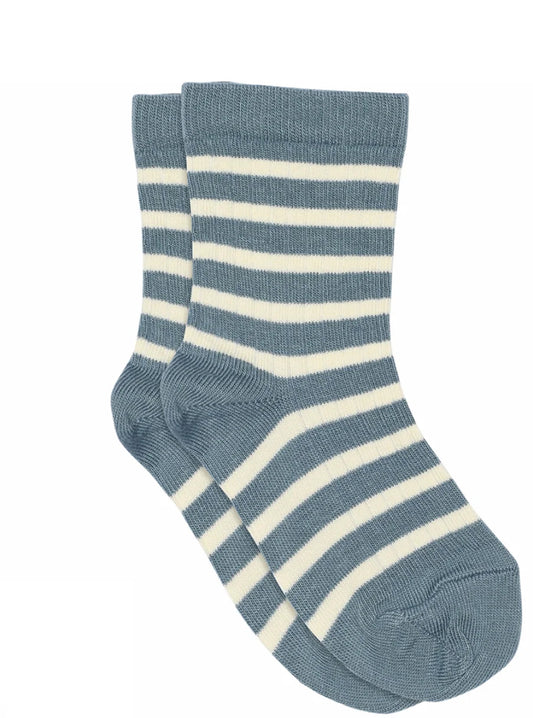 MP blå og hvite stripete babysokker i bomull – 3–24 mnd