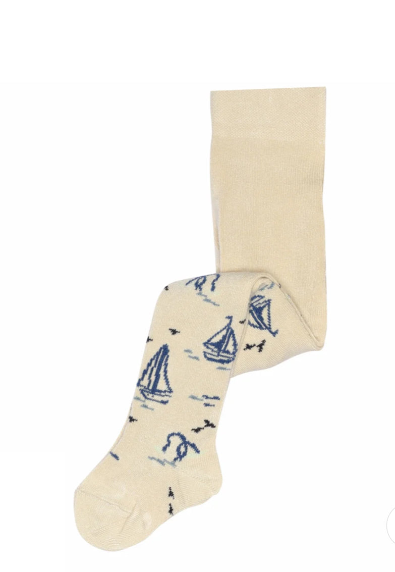 MP offwhite bambus strømpebukse med båtmotiv – 3 mnd–2 år