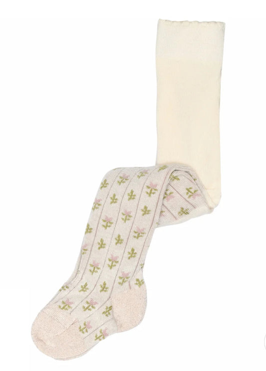 MP offwhite bambus strømpebukse med blomster – 6 mnd–4 år