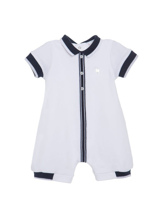 Hvit romper med blå detaljer og krage – Gutt 1–9 mnd