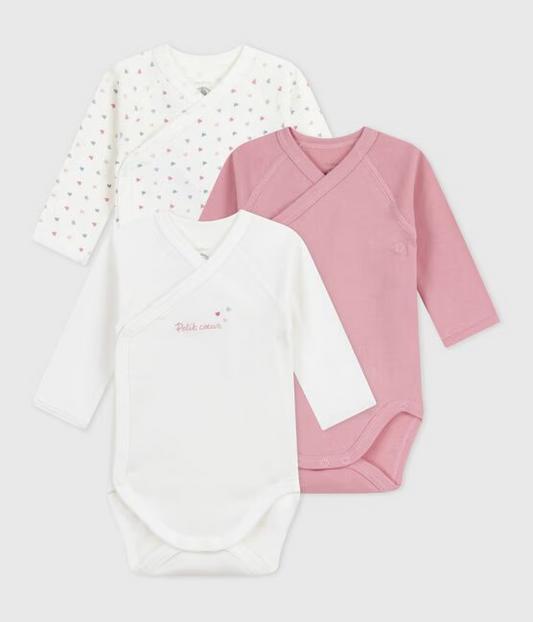 3 pk body fra Petit Bateau i rosa og mønstret for jente.