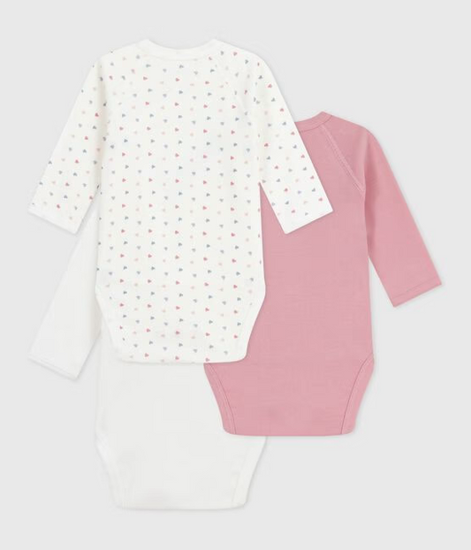 3 pk body fra Petit Bateau i rosa og mønstret for jente.