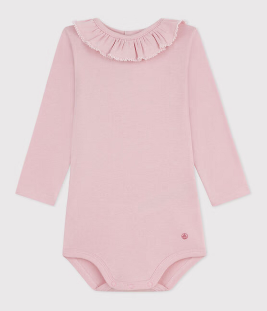 Body med krage fra Petit Bateau i rosa for jente.