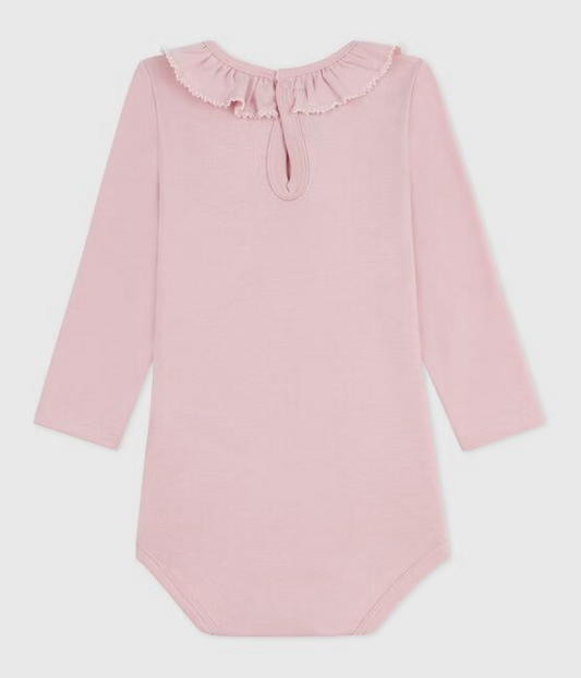 Body med krage fra Petit Bateau i rosa for jente.