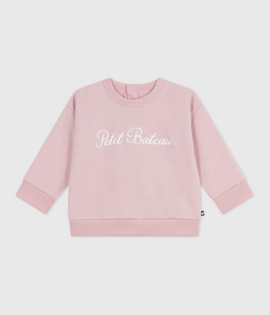 Collegegenser fra Petit Bateau i rosa med brodert logo for jente.