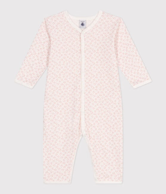 Rosa pysj fra Petit Bateau med blomsterprint og trykknapper – for jente