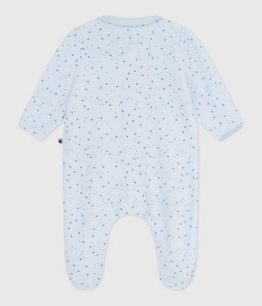 Velourdress fra Petit Bateau i blå med stjernemønster for gutt.
