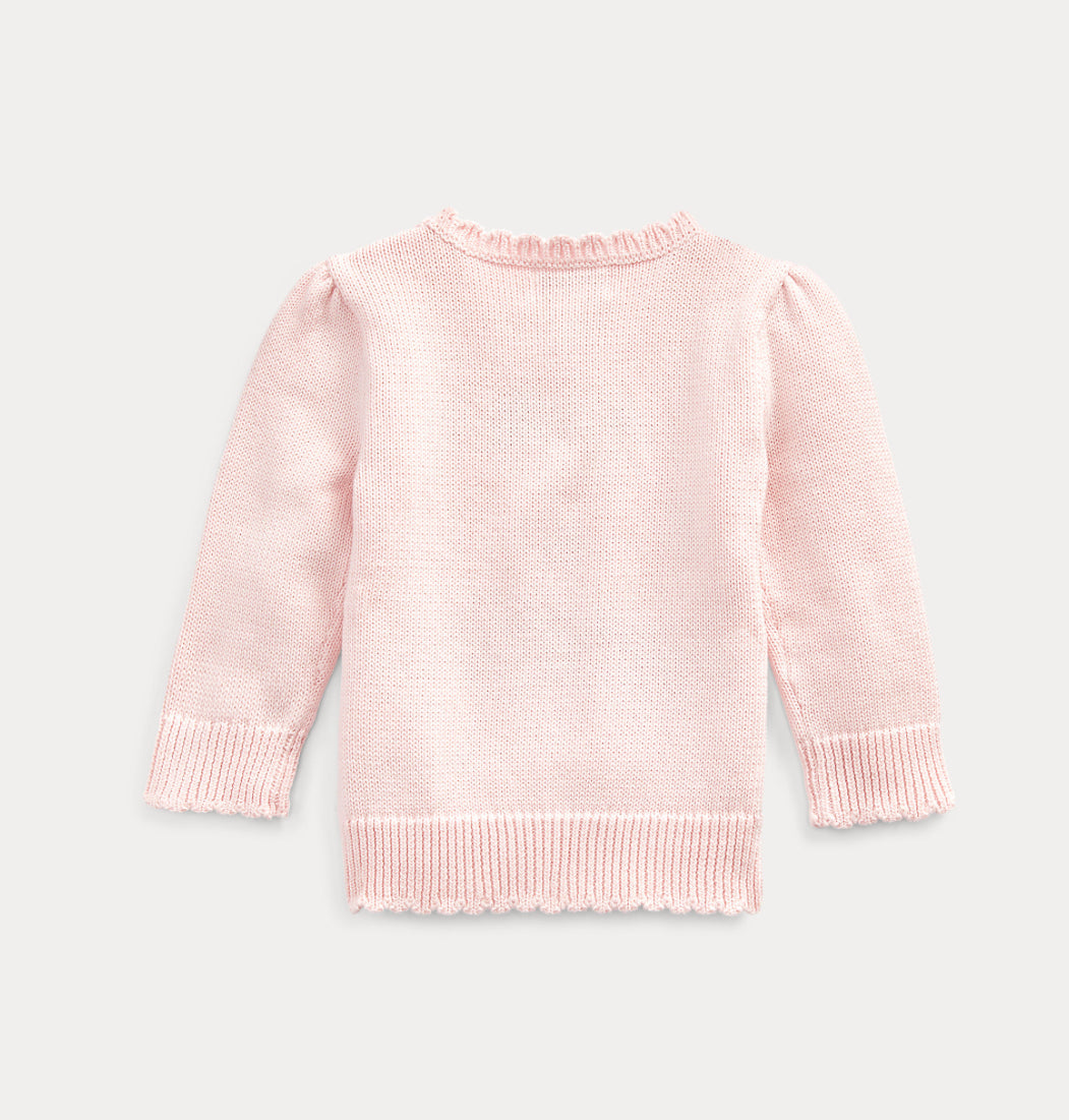 Rosa strikkegenser fra Ralph Lauren med bamsemotiv – jente