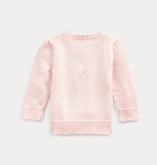 Rosa strikkegenser fra Ralph Lauren med bamsemotiv – jente