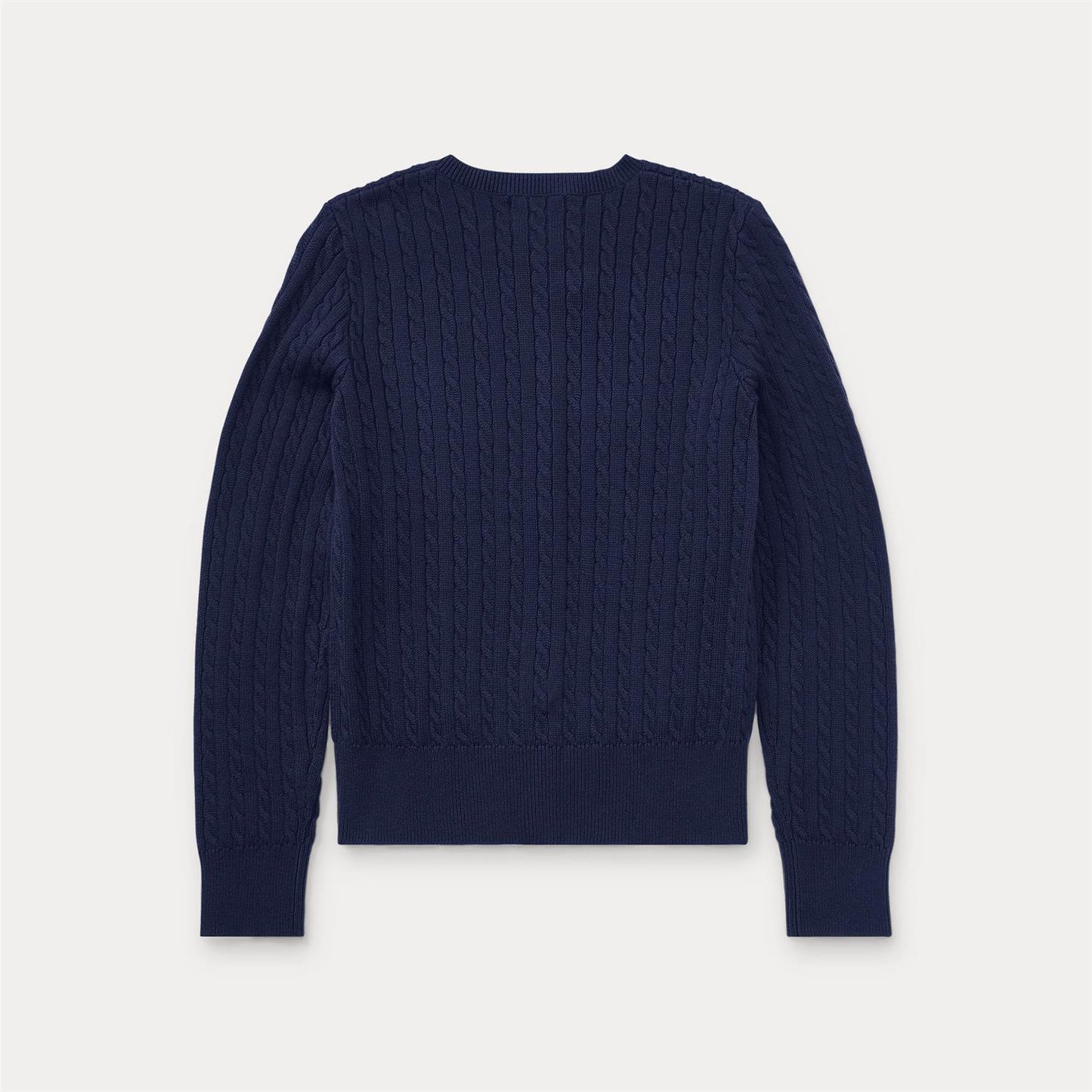 olo Ralph Lauren cardigan i blå farge med brodert logo på brystet, tilgjengelig i størrelsene 7 år, 8-10 år, 12-14 år og 16 år.