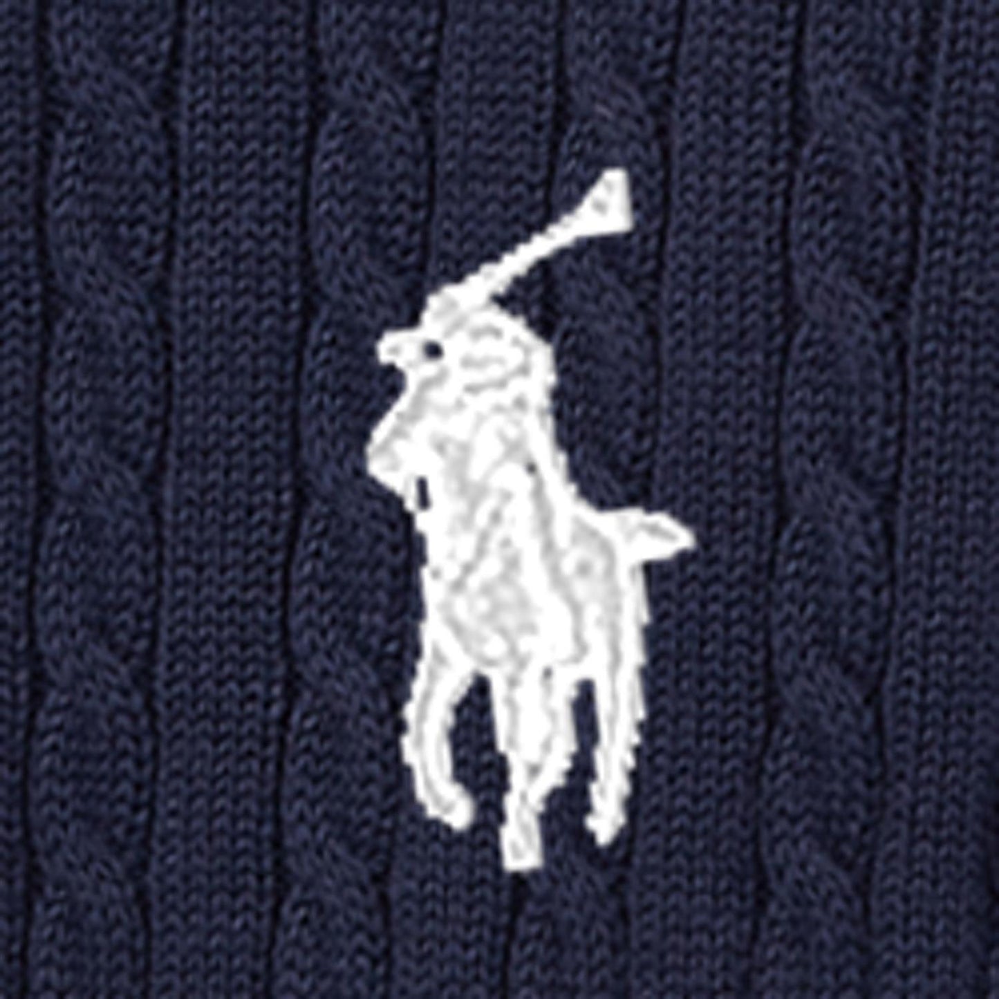 olo Ralph Lauren cardigan i blå farge med brodert logo på brystet, tilgjengelig i størrelsene 7 år, 8-10 år, 12-14 år og 16 år.