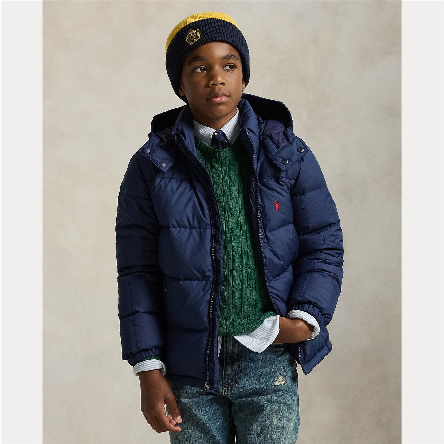 Blå dunjakke fra Polo Ralph Lauren med hette – gutt