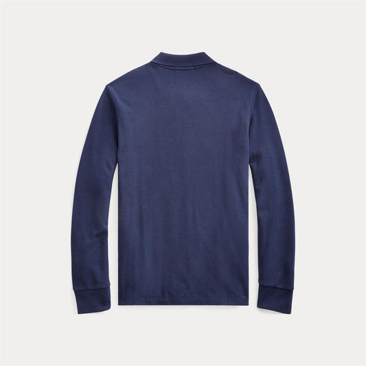 Polo Ralph Lauren blå piqué genser med brodert rød hest på brystet