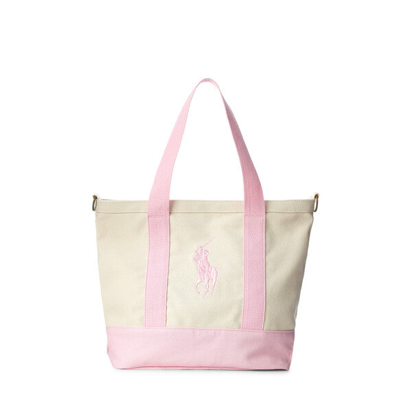 Polo Ralph Lauren tote bag i offwhite og rosa med avtagbar skulderrem og glidelås