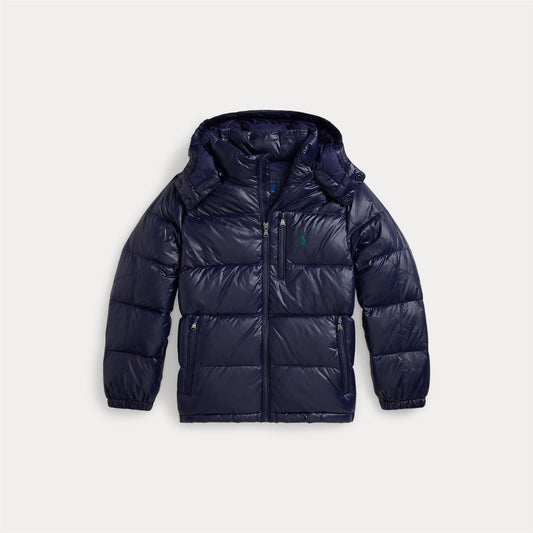 Polo Ralph Lauren glossed blå dunjakke med hette for gutt 14–20 år