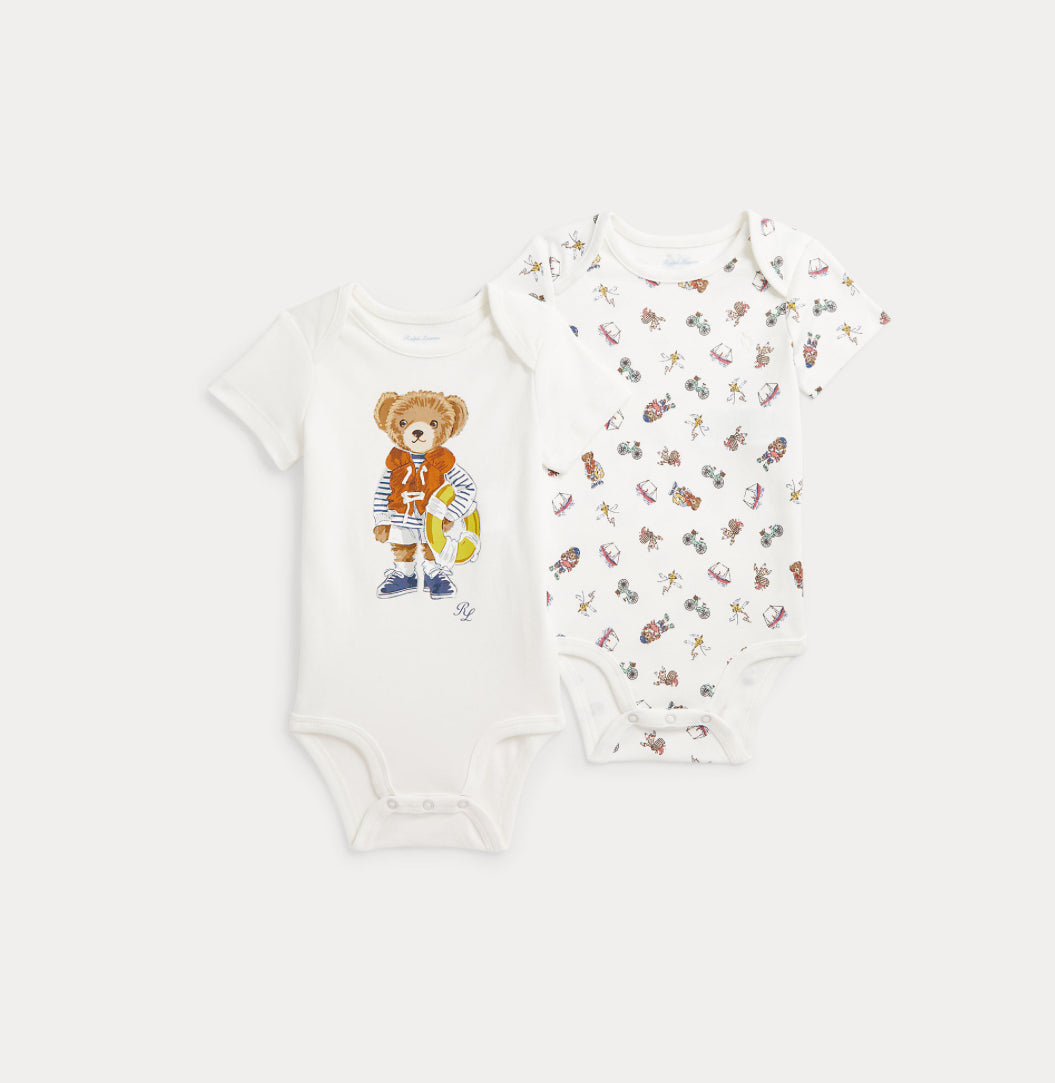 Ralph Lauren 2-pk body med kort erm og bamsemotiv – unisex