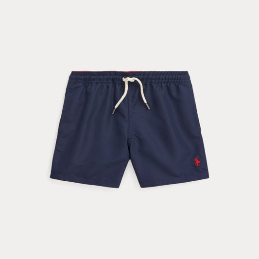 ralph lauren traveler badeshorts i mørk blå med rød logo – gutt