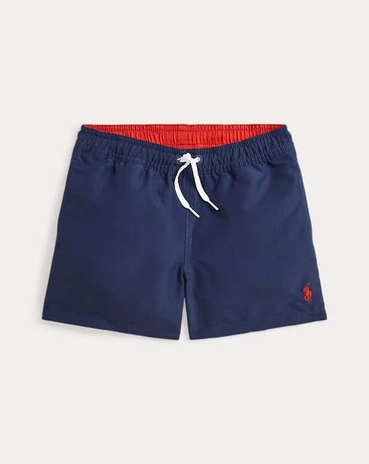 Navy badeshorts fra Ralph Lauren med rød linning – til gutt