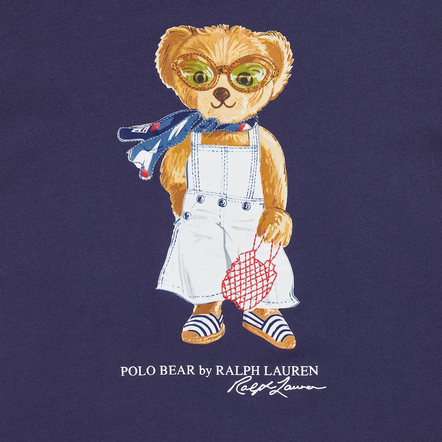 Blå t-skjorte fra Ralph Lauren med brodert bamsemotiv til jente – logovisning