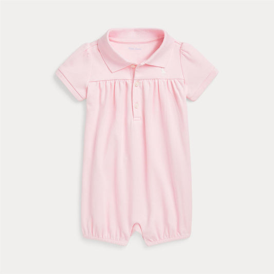 Rosa bubble shortall fra Ralph Lauren med krage og brodert hest, jente 3–18 mnd