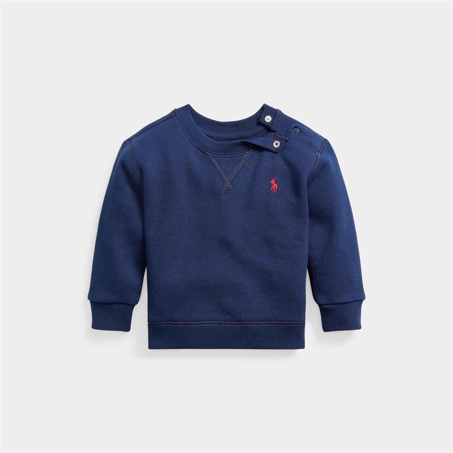 Ralph Lauren mørkeblå collegegenser med rød logo på brystet til gutt