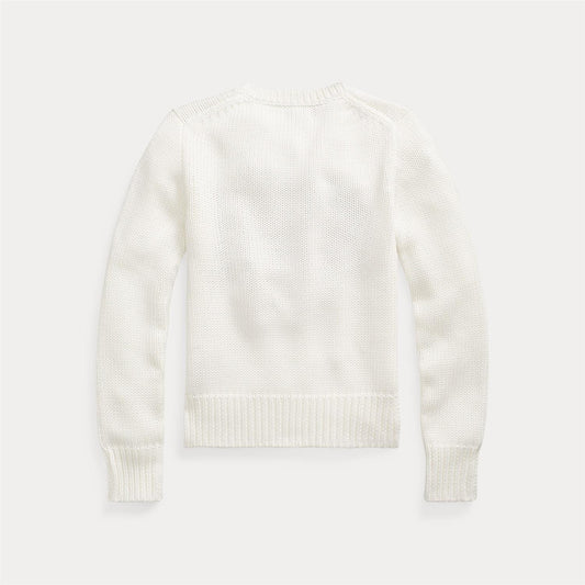 Hvit strikkegenser fra Ralph Lauren med amerikansk flagg – gutt
