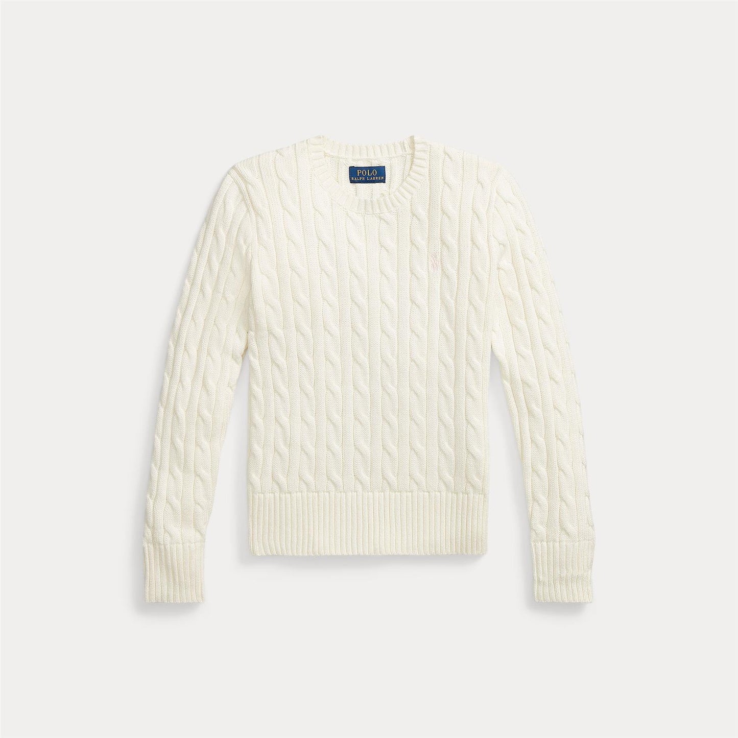 Hvit flettegenser med rosa logo fra Ralph Lauren – jente – 4–20 år – i 100% bomull