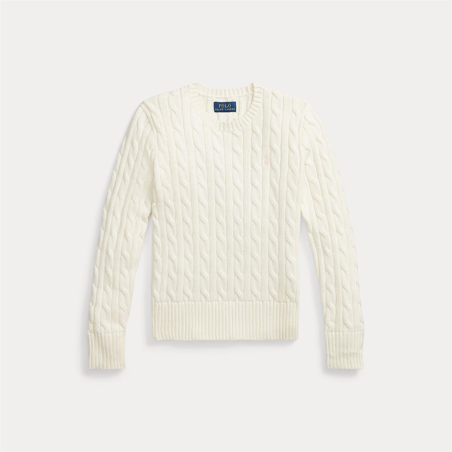 Hvit flettegenser med rosa logo fra Ralph Lauren – jente – 4–20 år – i 100% bomull
