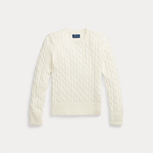 Hvit flettegenser med rosa logo fra Ralph Lauren – jente – 4–20 år – i 100% bomull
